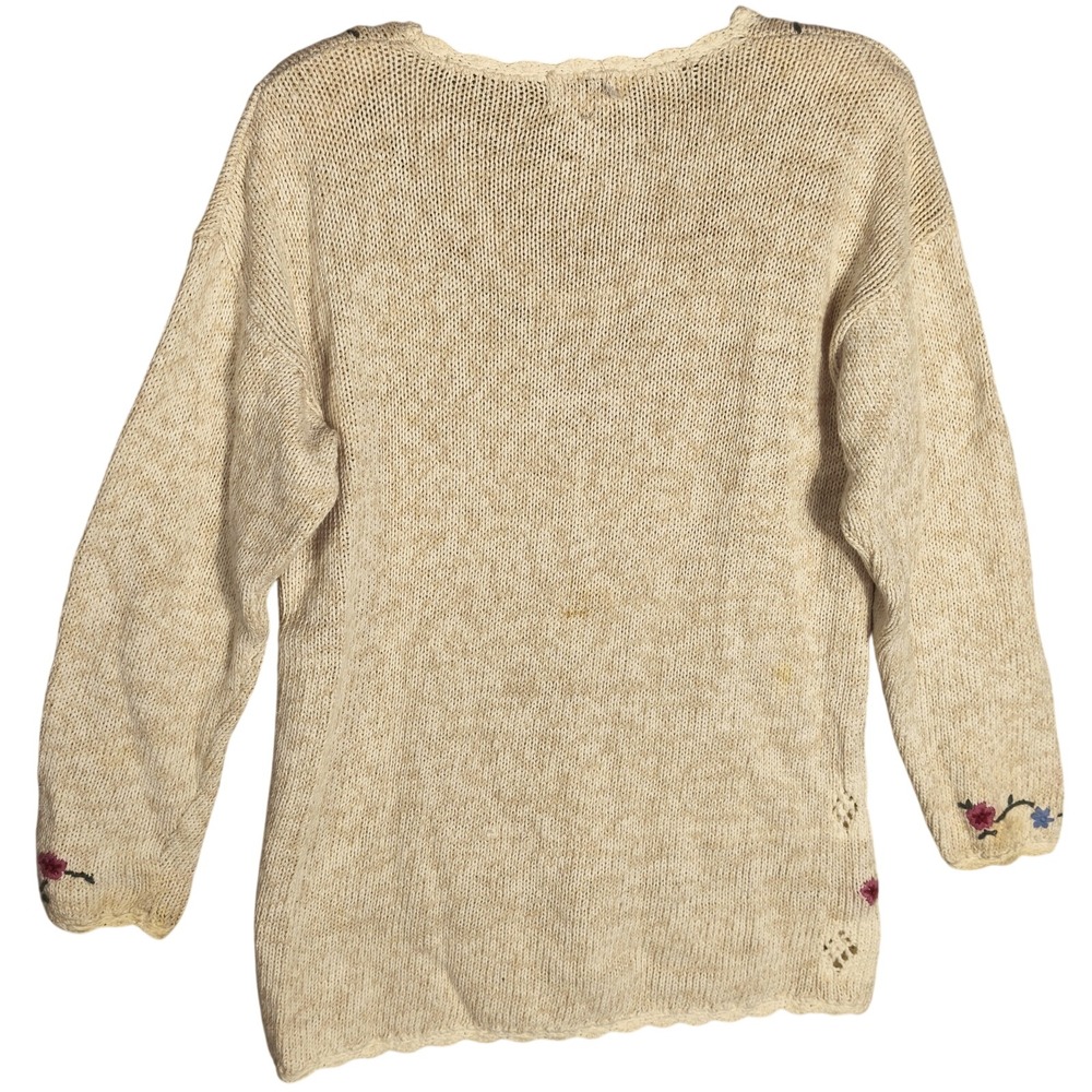 Vintage IC Isaacs Floral Embroidered Ramie Cotton Sweater Womens M - Picture 3 of 8